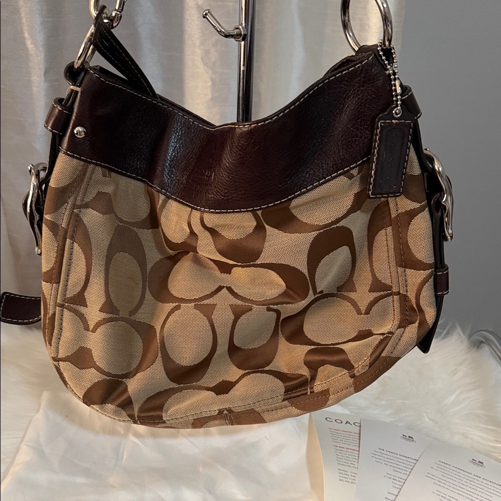 Coach Tan and Brown Signature Shoulder Bag